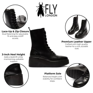 Fly London Dames Zwarte HAIT273 Leren Veterschoenen met Dikke Plateauzool
