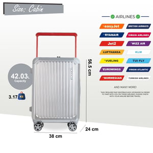 Hårt skal i silverfärgad Rimowa-inspirerad TSA-kabinväska, hållbar spinner, handbagage