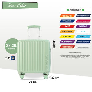 Hård kabinväska 44 x 22 x 38 cm Grön TSA-säker bagageväska lämplig för Easyjet, Ryanair