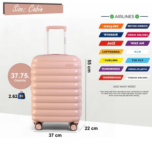 Hård kabinväska 37 x 22 x 55 cm rosa TSA-säker bagageväska lämplig för Easyjet, Ryanair