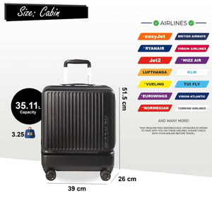 Slitstark EasyJet Ryanair 39 x 26 x 51,5 cm svart resväska med öppen kabin framtill