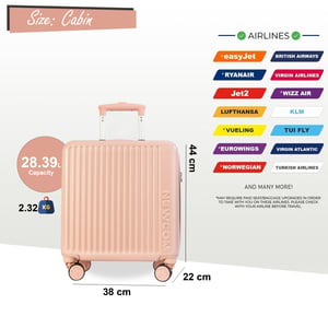Hård kabinväska 44 x 22 x 38 cm rosa TSA-säker bagageväska lämplig för Easyjet, Ryanair