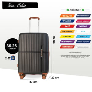 Hård kabinväska i PP, 37 x 22 x 56 cm, lämplig för Easyjet, Ryanair