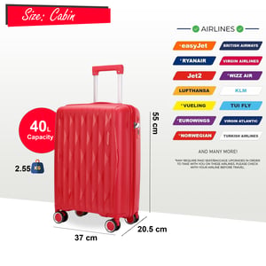 Robust kabinväska i hårt skal, 37,5 x 20,5 x 55 cm, TSA-godkännande, lämplig för Easyjet, Ryanair, Wizzair