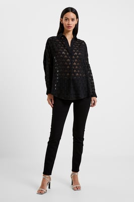 Black Popover Shirt With Long Cuffed Sleeves