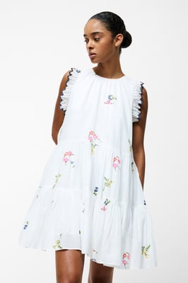 White Tiered Floral Print Ruffle Mini Dress