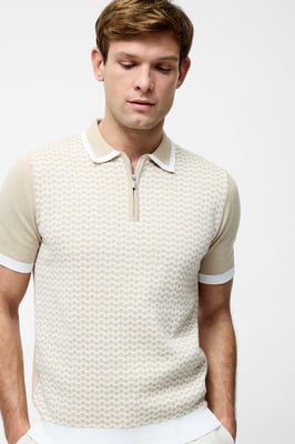 Ecru Cotton Diamond-Style 1/4 Zip Trophy Knit Polo