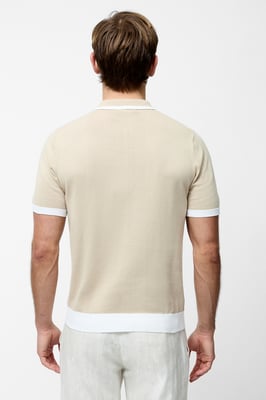 Ecru Cotton Diamond-Style 1/4 Zip Trophy Knit Polo