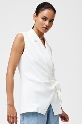 White Self-Tie Collared Waistcoat