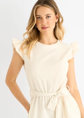 Kräm Stretch Textur Volang Elastisk Midja Playsuit