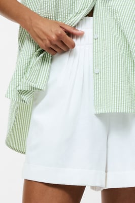 White Cotton Blend Ruffled Loose Pleated Shorts