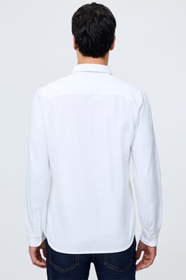 White Cotton Stretch Pique Jersey Long Sleeve Button Up Shirt