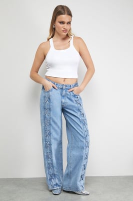 Tony Low Waist Lace Up Wide Jean