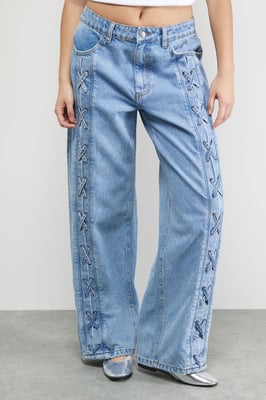 Tony Low Waist Lace Up Wide Jean