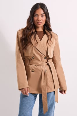 Petite Double Breasted Belted Trench Coat