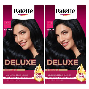 Palette Deluxe Hair Dye 1-1 Blue Black Permanent Creme Colour Intense Shine 50ml, 2 Pack