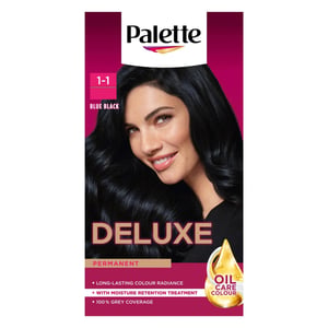 Palette Deluxe Hair Dye 1-1 Blue Black Permanent Creme Colour Intense Shine 50ml, 2 Pack