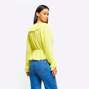 River Island Womens Blouse Yellow Plisse Frill