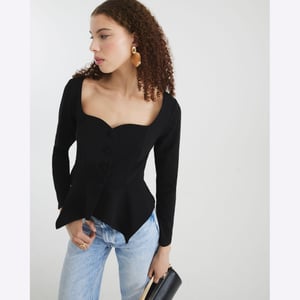 River Island Womens Black Long Sleeve Peplum Sweetheart Top