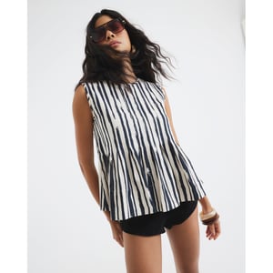 River Island Womens Black Stripe Sleeveless Pleated Top