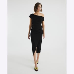 River Island Womens Midi Dress Black Off Shoulder Layered