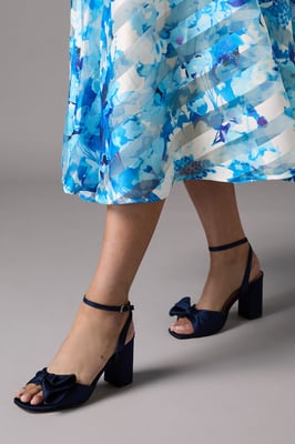 Wide Fit Tina Satin Soft Ruffle High Block Heel Sandals