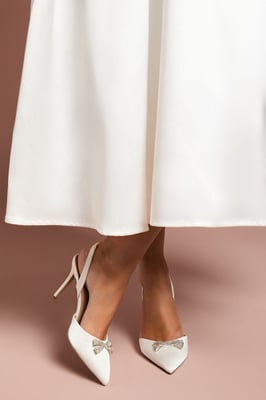 Bridal Wide Fit Scarlett Satin Diamante Bow Brooch Slingback High Stiletto Heel Court Shoes