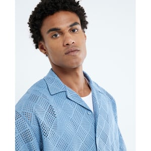 River Island Mens Blue Short Sleeve Diamond Crochet Shirt