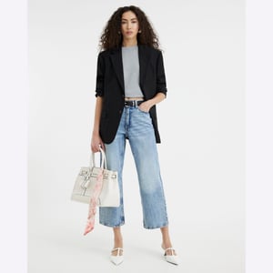 River Island Womens Straight Jeans Blue High Waisted Relaxed Crop