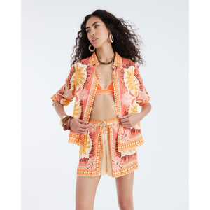 River Island Womens Orange Long Sleeve Graphic Print Shirt