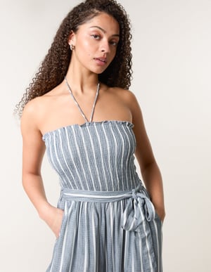 Shirred Tie Neck Jumpsuit