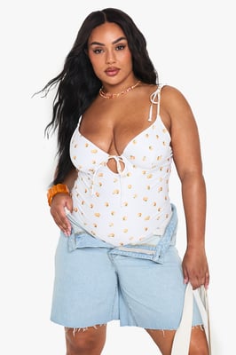 Plus Tangerine Print Bandeau Swimsuit