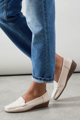 Good For The Sole: Wide Fit Niamh Leather Comfort Wedge Loafers