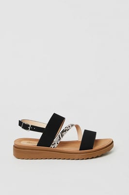 Good For The Sole: Wide Fit Ali Comfort Asymmetric Strap Low Wedge Sandals