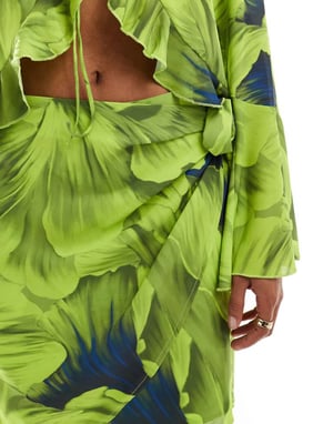 YAS tie side wrap mini skirt co-ord in lime print