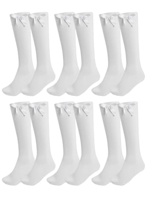 6 Pack Girls Knee High Socks With Bow