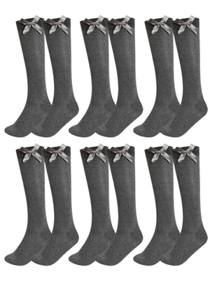 6 Pack Girls Knee High Socks With Bow