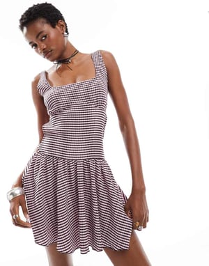 Reclaimed Vintage drop waist mini dress in pink gingham