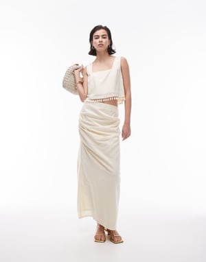Topshop co-ord tuck side column midi skirt in buttermilk