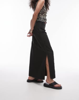 Topshop twill raw edge topstitch midi skirt in mono