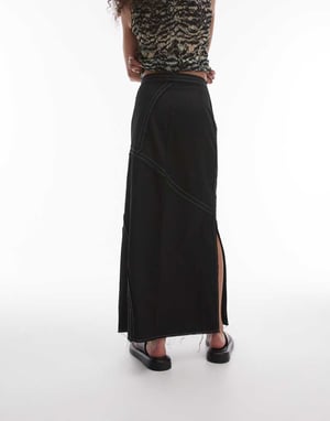 Topshop twill raw edge topstitch midi skirt in mono