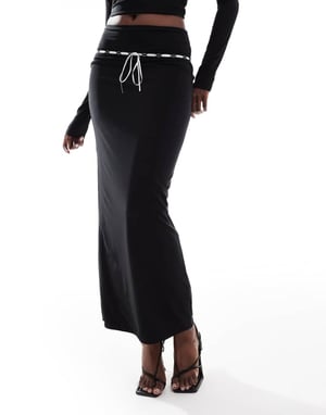 Kaiia exclusive contrast bow detail maxi skirt co-ord in black