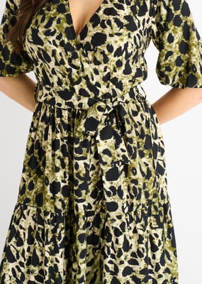 Green Animal Print Wrap Skater Maxi Dress