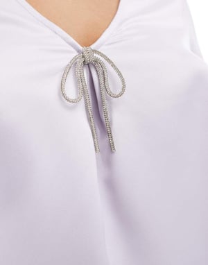 Vero Moda satin top with embellished bow in lavender blue