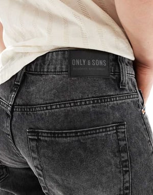 ONLY & SONS loose fit denim short in washed black