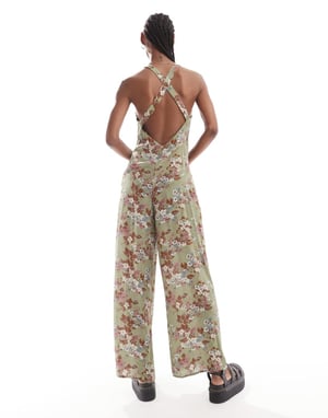 Reclaimed Vintage sleeveless jumpsuit in green floral