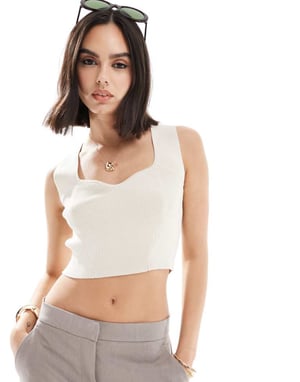 Vero Moda ribbed knit top with sweetheart neckline in cream