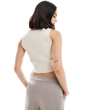 Vero Moda ribbed knit top with sweetheart neckline in cream