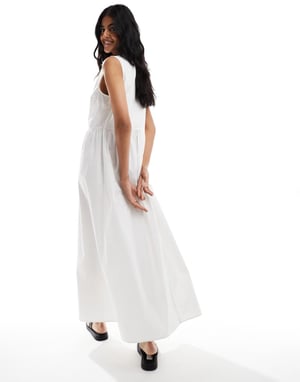 ASOS DESIGN poplin tie front maxi dress in white