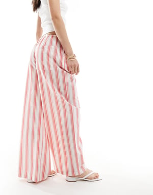 ASOS DESIGN pull on trouser in red deckchair stripe